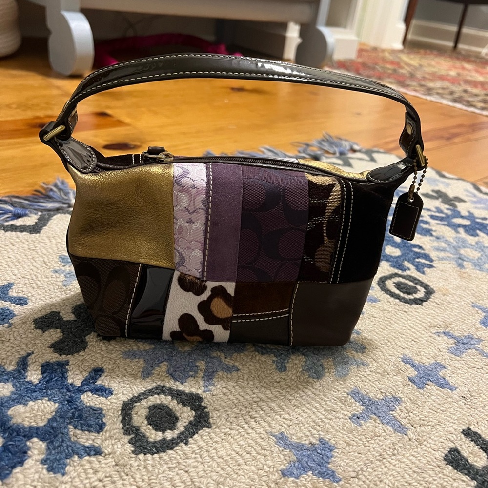 VINTAGE Coach Patchwork Mini Bag in Gold, Purple, and Brown